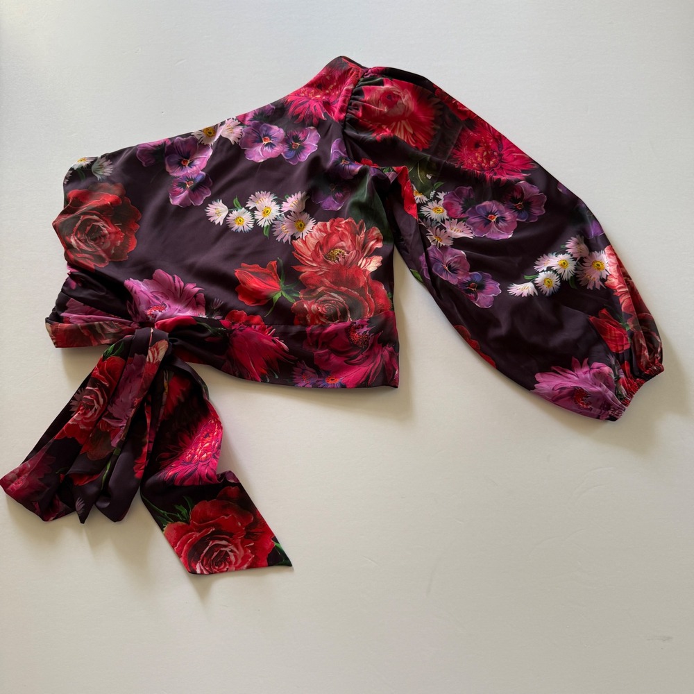 Express Women's One Shoulder‎ Floral Tie Waist Crop Top Size S Asymmetric Boho